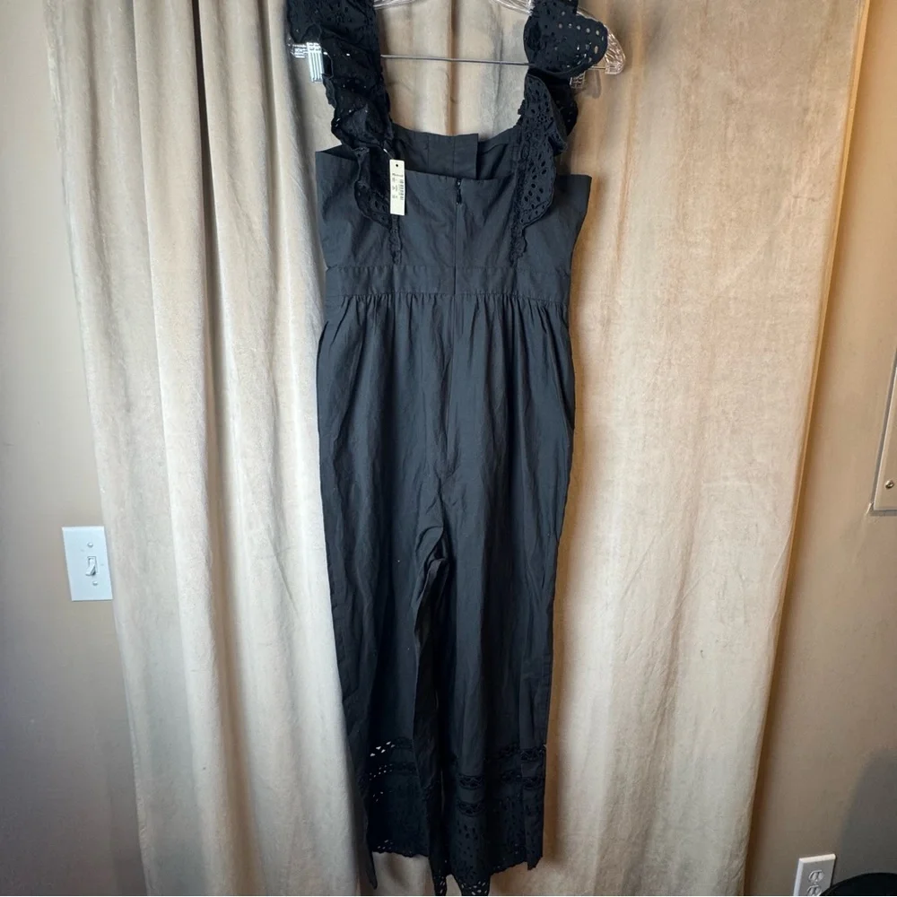 Madewell Black Eyelet Frilled-Strap Jumpsuit 100% cotton Romper‎ Size 2 NWT